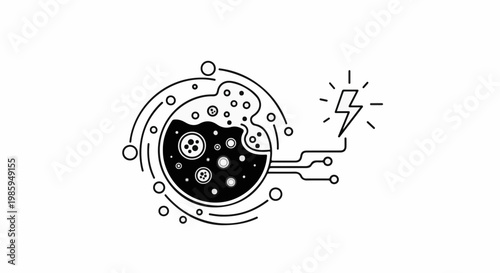Abstract circular system with internal dots connected to a lightning bolt