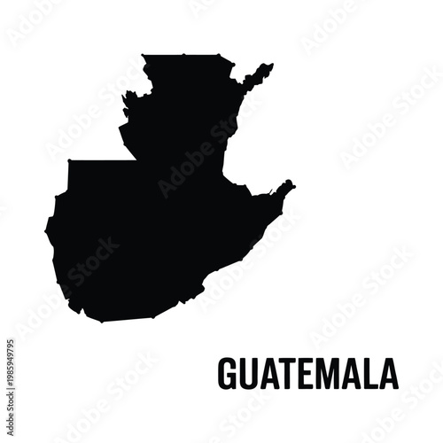 A stark black silhouette depicts the geographical shape of guatemala with its name labeled below