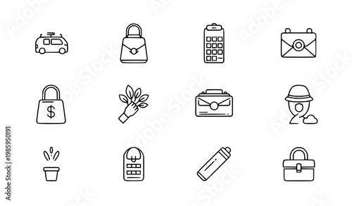 Minimal thin line outdoor lifestyle icons set with garden city and recreational elements vector