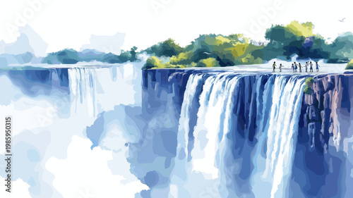 Victoria Falls Devils Pool. Victoria Falls Devils Pool hand drawn watercolor illustration on white background