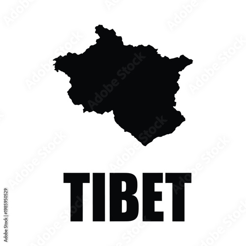 A stark black silhouette of tibet s geographical shape is presented atop the bold text tibet