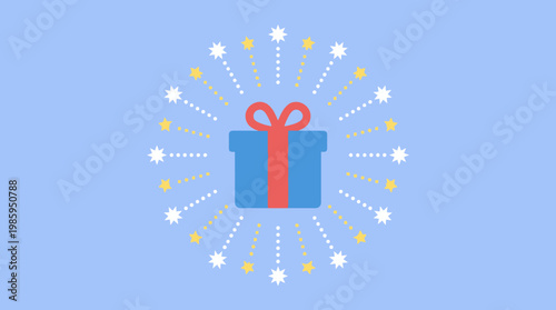 A gift box surrounded by festive decorations explodes in a joyful celebration.