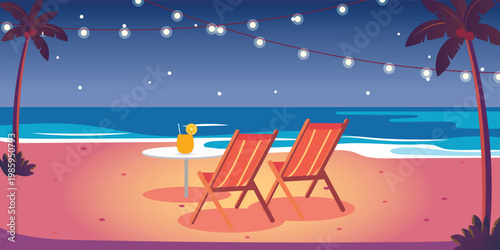 romantic beach view at night illustration