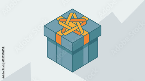 A person gives a wrapped gift box with orange ribbon on a neutral background