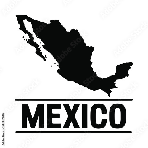 A black silhouette of mexico is displayed above the country s name in bold lettering