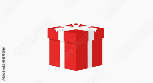Red gift box with white ribbon and bow isolated on white background