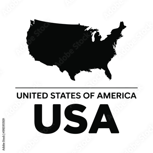 A black silhouette of the united states map alongside the country s name and abbreviation
