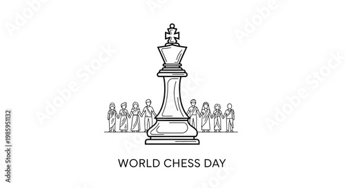 Foto World Chess Day King Silhouette with Crowd Outline