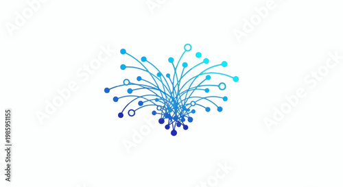 Abstract network of blue lines and circles radiating outwards from a central point