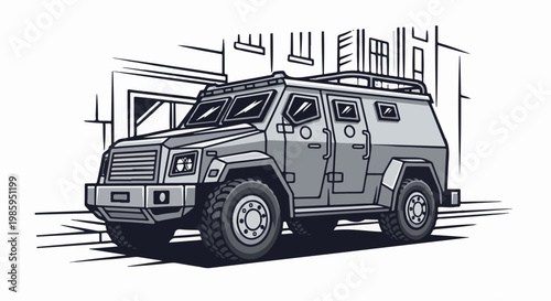 Armored vehicle with reinforced windows parked on a street