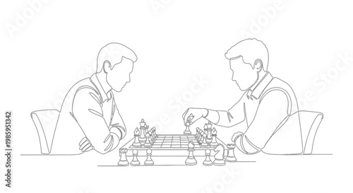 Two men playing chess, strategic board game, intellectual competition, focused concentration