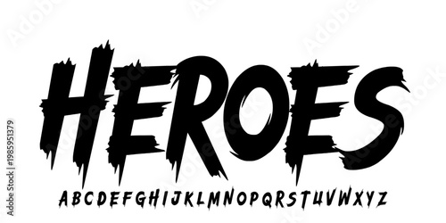 Heroes Brush Font. Jagged Horror Display with Sharp Distressed Lettering