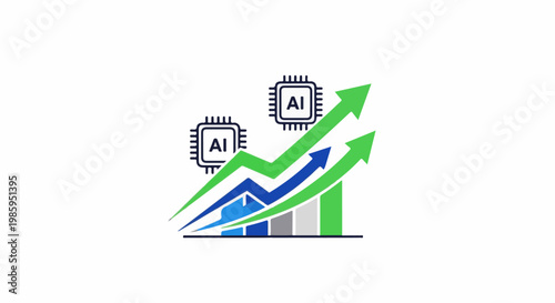 AI chip icons with upward trending business graph and arrows