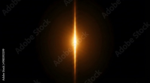 Abstract Golden Vertical Light Beam on Black Background, Glowing Optical Flare Lens Effect for Technology and Energy Concepts
