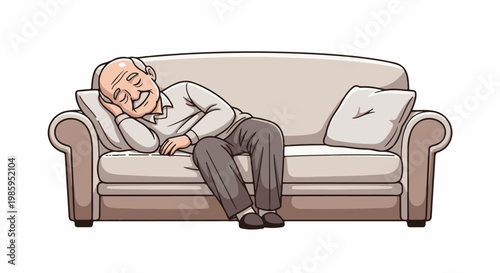 An elderly man rests peacefully on a comfortable sofa with a pillow