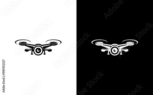 Modern Drone Photography Logo, Quadcopter with Camera Lens Icon, Aerial Videography Service Vector Illustration