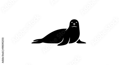 Silhouette of a seal lying down on a white background