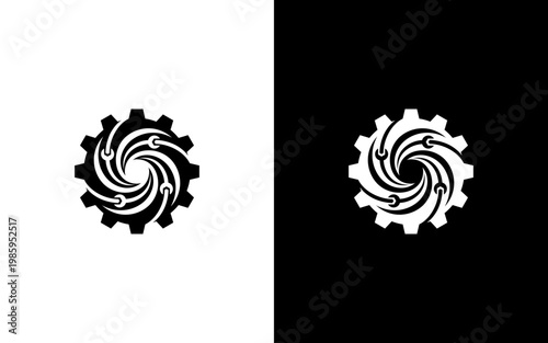 Modern Industrial Technology Gear Logo, Abstract Spiral Circuit Cog Icon for Software Development and Engineering Innovation