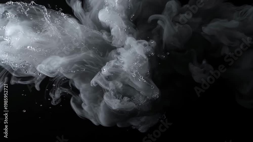 4K volumetric steam smoke wave collision, twisting swirling in slow-motion, photorealistic lighting highlights on moisture droplets, isolated on black background, cinematic, fluid dynamics, dramatic
