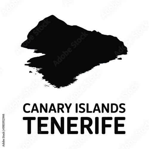 Black silhouette of tenerife island with text identifying canary islands and tenerife below high quality
