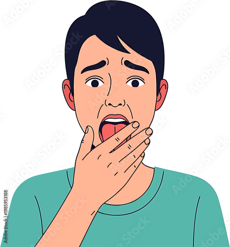 Man disgusted by something touching his tongue, with a look of shock and revulsion on his face