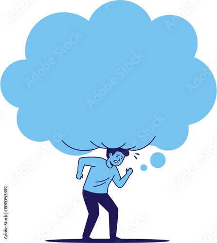 Overwhelmed by Thoughts A Man Crushed Under the Weight of a Giant Thought Bubble