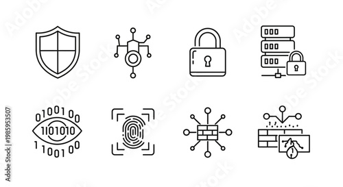 Cybersecurity icons shield lock fingerprint network symbols protection