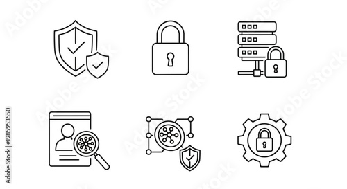 Data protection and security concept with shield lock and gear icons