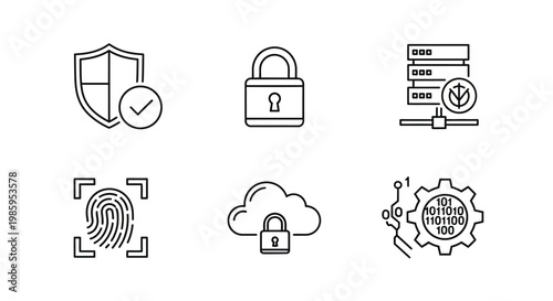 Data protection and security icons set for digital privacy and information