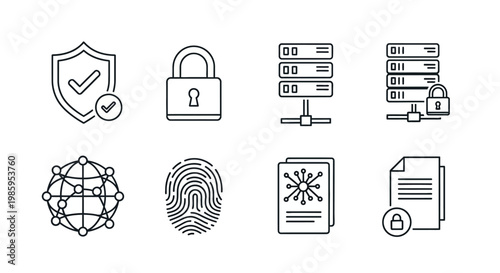 Data security icons representing protection and information technology