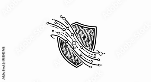 Abstract shield with digital lines and geometric patterns