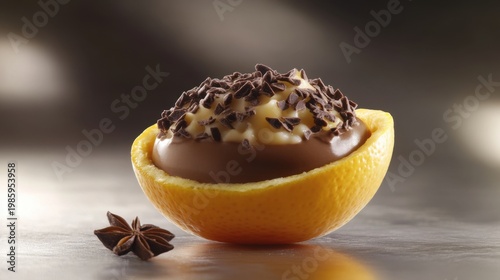 Chocolate Custard Dessert in Orange Half