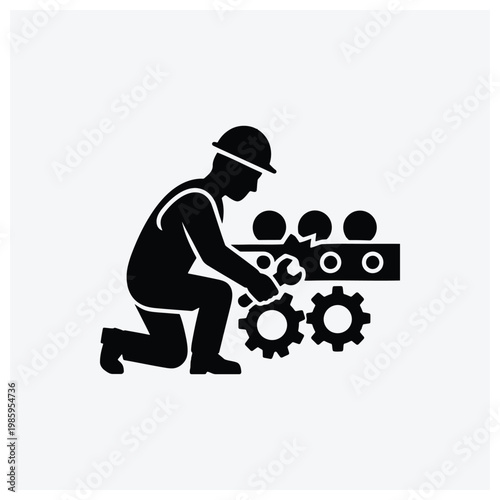 Silhouette of an engineer or mechanic repairing machinery, symbolizing technical service, maintenance, or problem-solving.