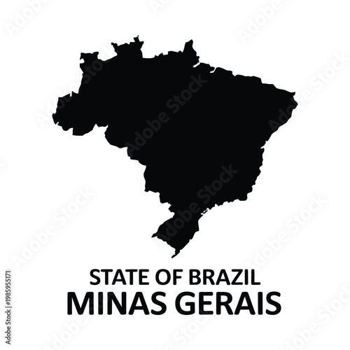 A stark black silhouette depicts the state of minas gerais brazil with identifying text below