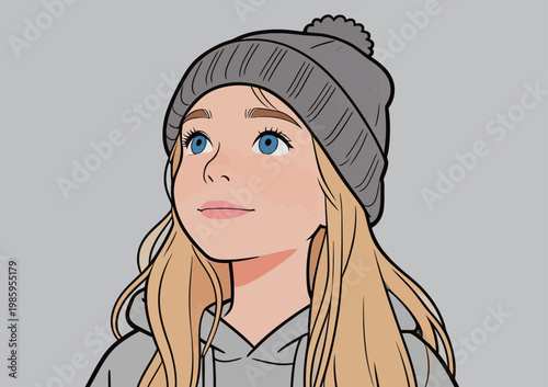 Illustration of a Blonde Girl in Winter Hat