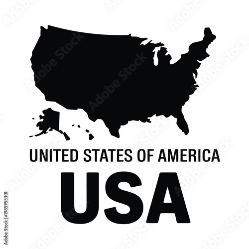 A black silhouette of the united states map with text identifying the country and abbreviation