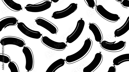 Sausage silhouettes repeating across white patterned background, no seamless