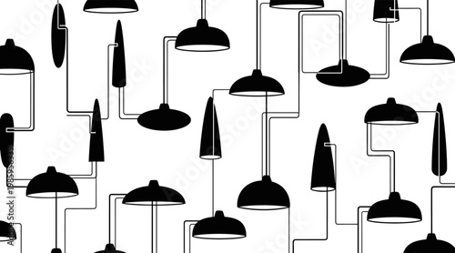 Pendant lamps hanging in geometric pattern on white background, no seamless