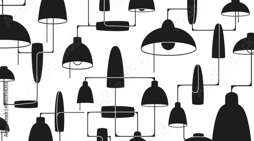 Pendant lamps clustered hanging across white seamless pattern, no seamless