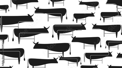 Cow silhouettes repeated in horizontal pattern on white surface, no seamless