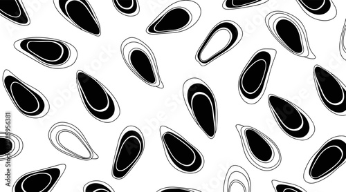 Oyster shell shapes scattered in repeating seamless pattern, no seamless