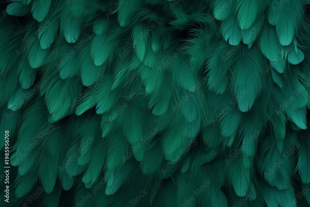 Fototapeta premium Teal green feathers creating a soft, natural texture background