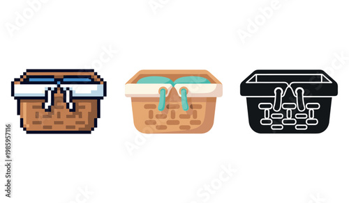 Pixel, flat, and glyph basket icons with handles