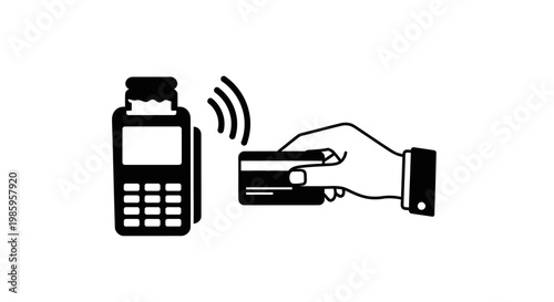 Contactless payment illustration credit card hand and payment terminal
