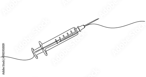Line art of medical syringe with extended needle. No editable stroke