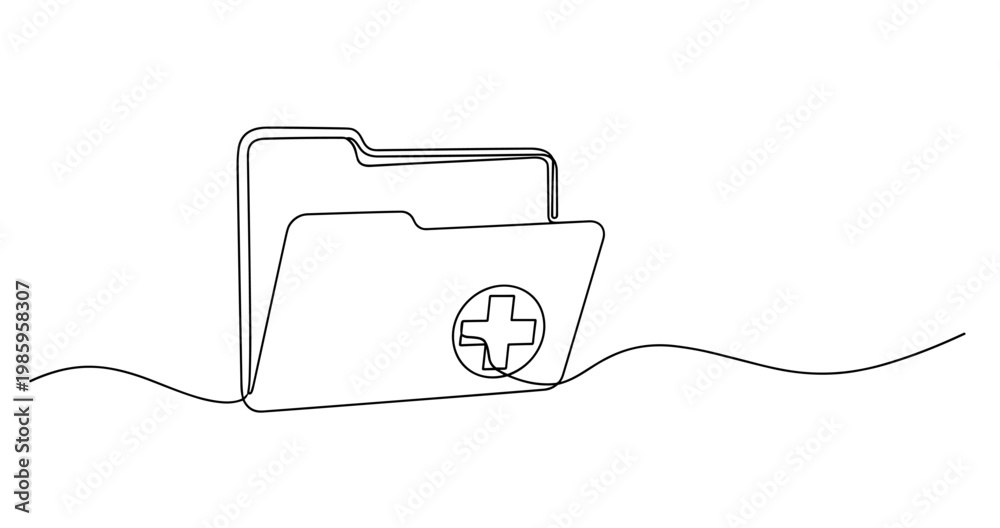 Obraz premium Minimalist line art of medical folder with cross symbol. No editable stroke