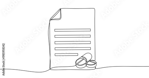 Minimalist one-line drawing of document and wedding rings symbolizing marriage. No editable stroke