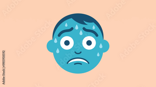 Sweaty blue cartoon man face expression.