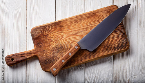 Chef’s Knife on Wooden Cutting Board – Kitchen Tool and Food Preparation Concept