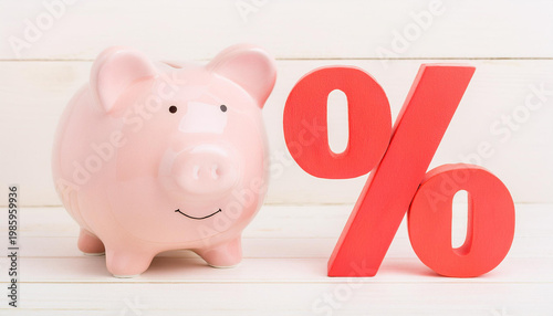 Piggy Bank with Percentage Sign – Savings, Interest Rates, and Finance Concept